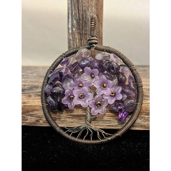 Amethyst Stone Tree of Life Flower Pendant - Picture 2 of 4